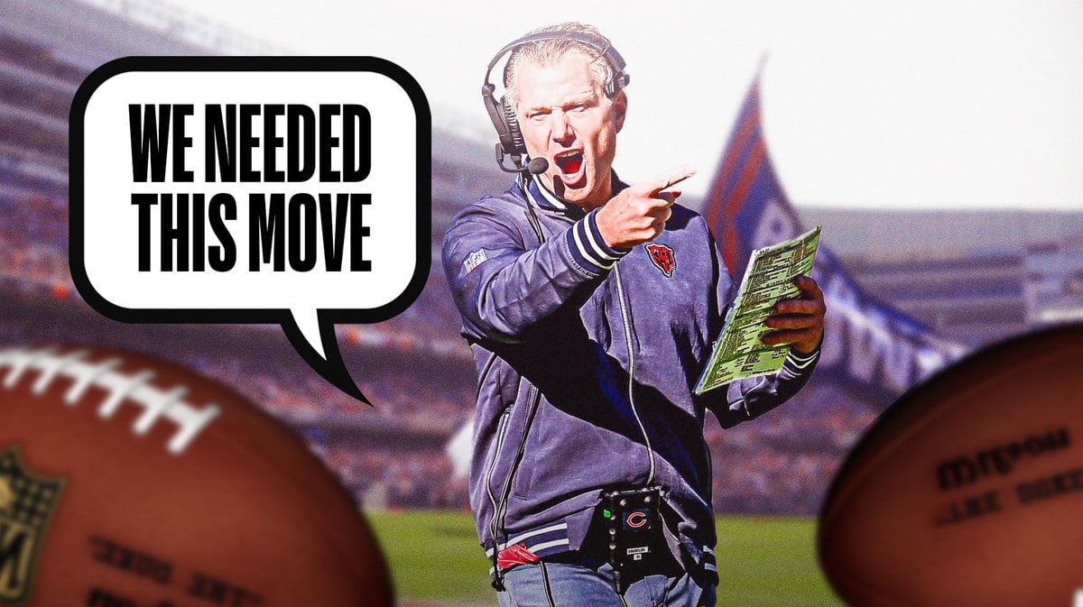 Matt Eberflus. Speech bubble that says: We needed this move