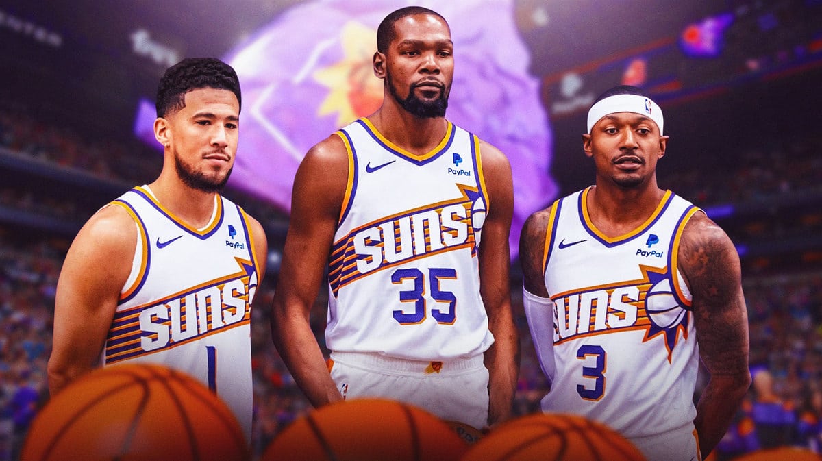 Phoenix Suns big 3 Devin Booker (left), Kevin Durant (middle) and Bradley Beal (right)