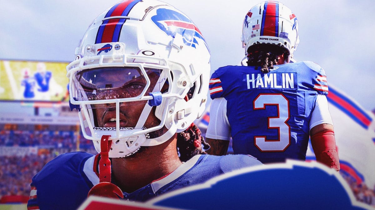 Photo: Damar Hamlin in Bills uniform with Bengals fans around him throwing flowers