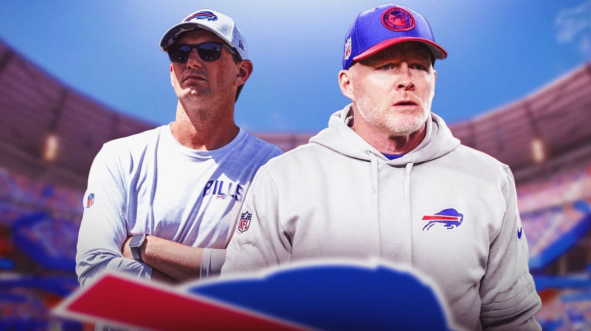 Photo: Sean McDermott in Bills gear with Ken Dorsey in Bills gear, both angry