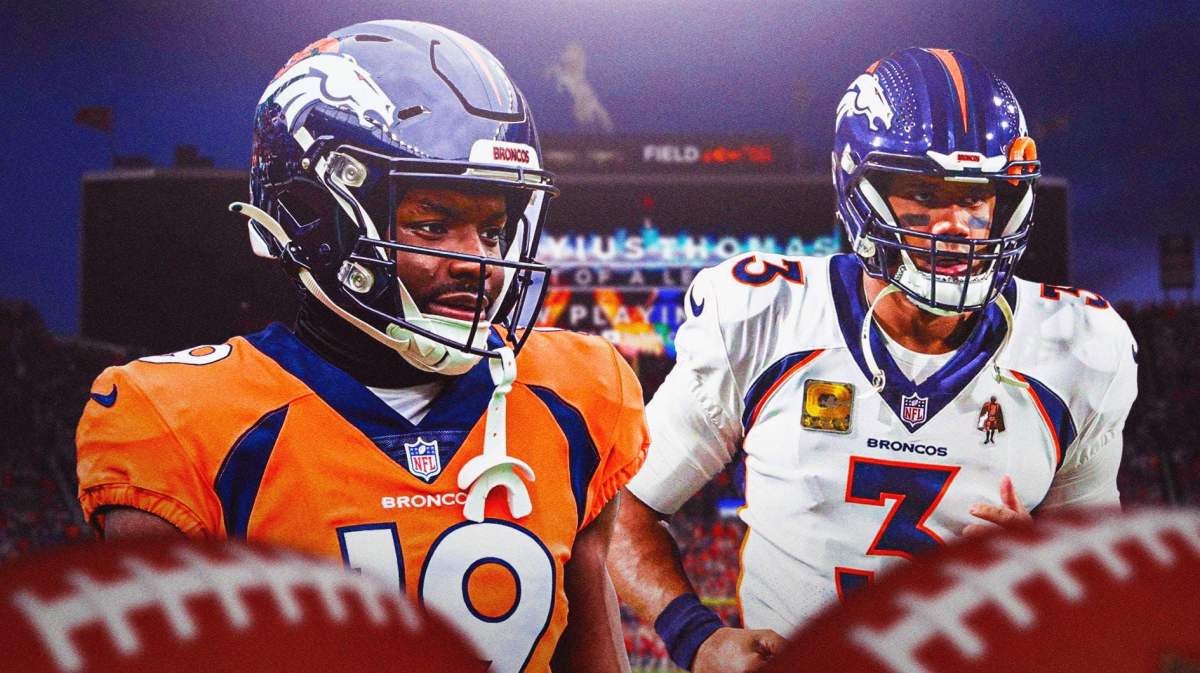 Marvin Mims Jr with Russell Wilson