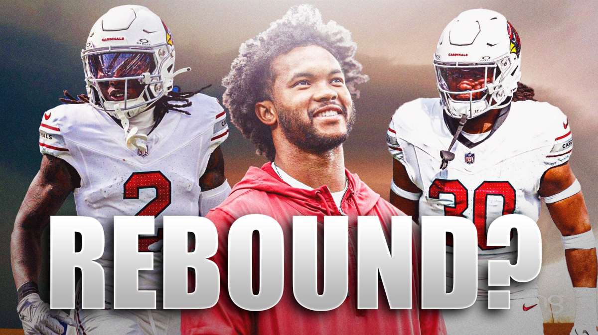 Kyler Murray, Keaontay Ingram, Marquise Brown all beside each other with whirlwinds in the background.