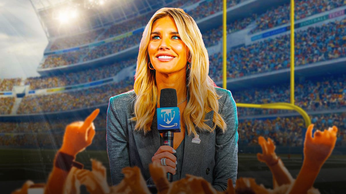 Charissa Thompson broadcasting with a microphone in hand