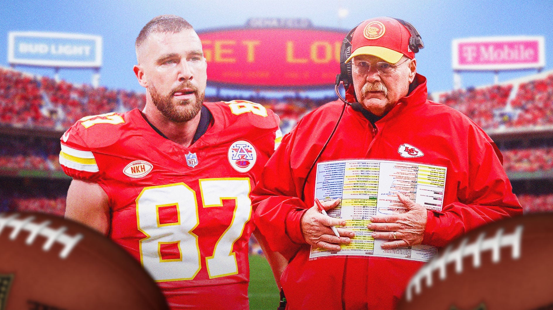 Chiefs tight end, Travis Kelce, Andy Reid, Patrick Mahomes