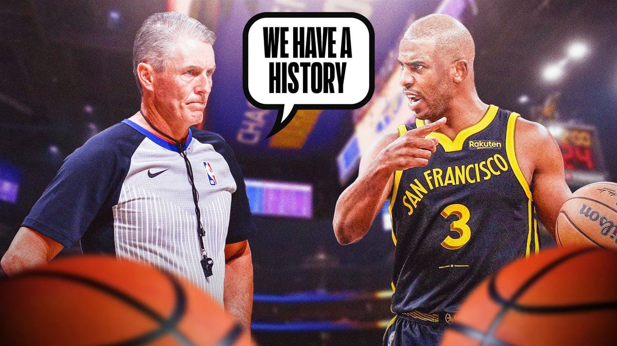 Scott Foster saying "we have a history" next to Chris Paul