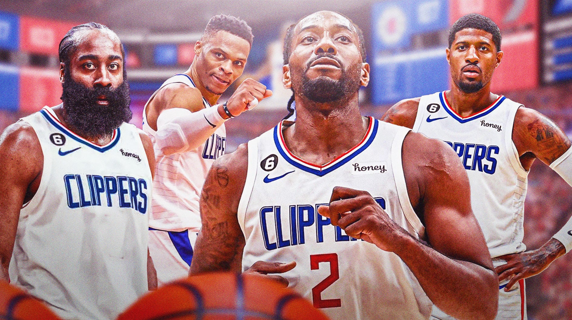 Clippers' Kawhi Leonard, Clippers' Paul George, Clippers' James Harden, Clippers' Russell Westbrook