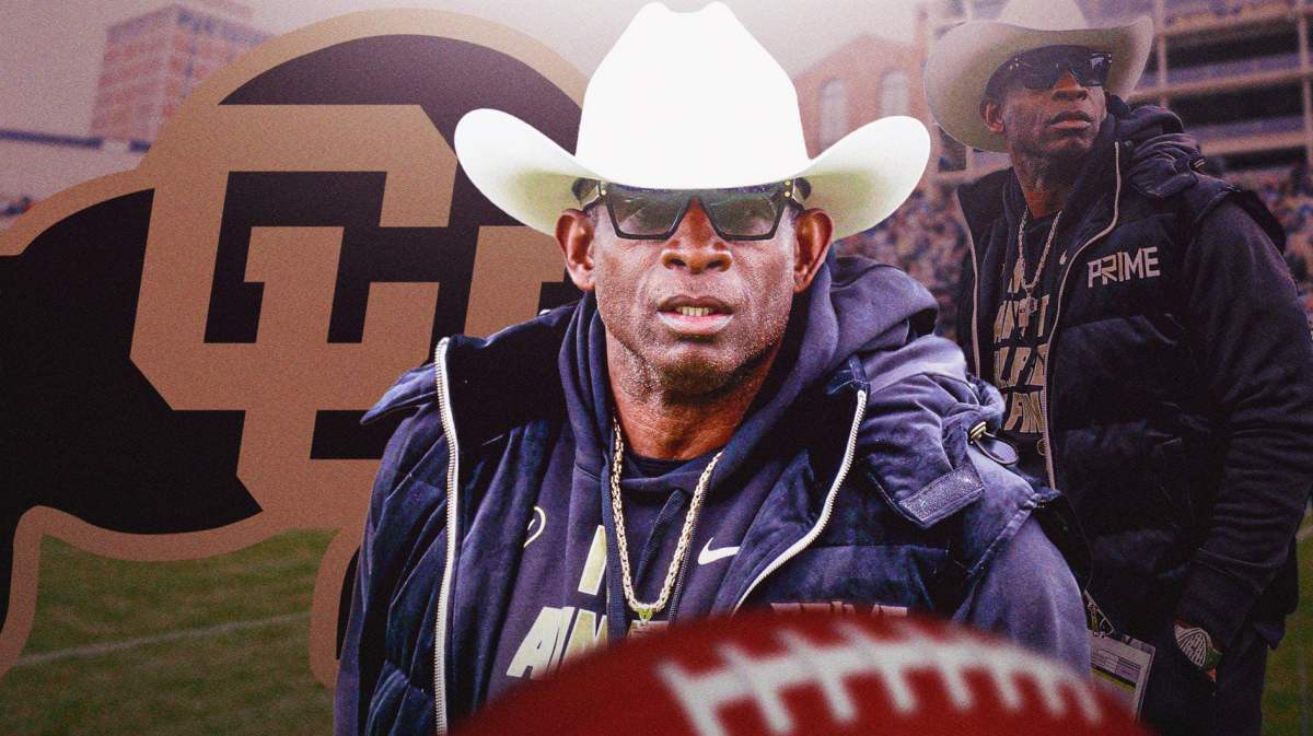 Colorado football, Buffaloes, Deion Sanders, Sean Lewis, Pat Shurmur, Deion Sanders with Colorado football stadium in the background