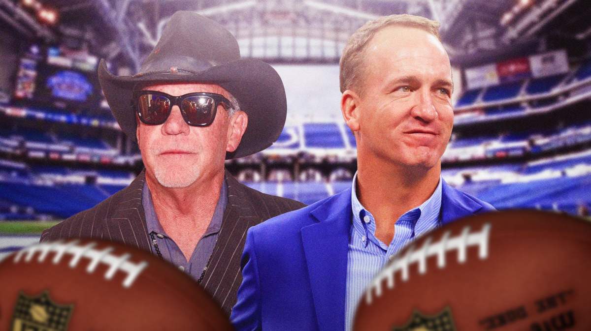 Indianapolis, Colts, Peyton Manning, Jim Irsay, Peyton Manning Colts, Jim Irsay and Peyton Manning with Colts stadium in the background