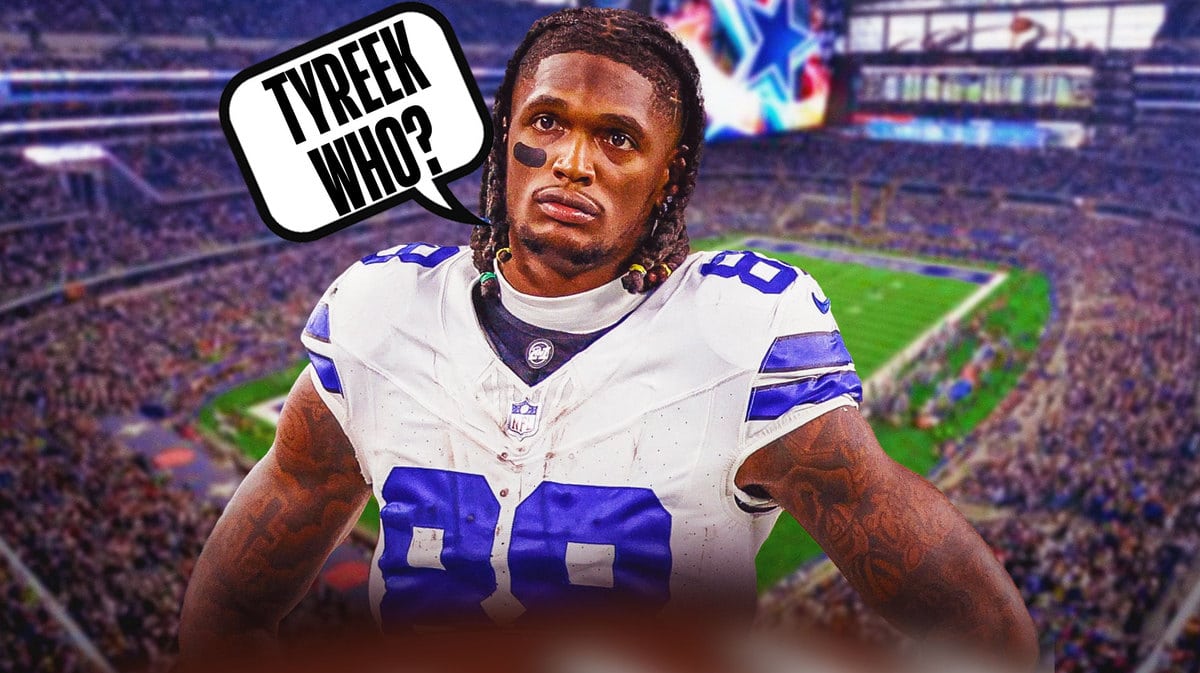 Dallas Cowboys' Ceedee Lamb and a speech bubble “Tyreek Who?”