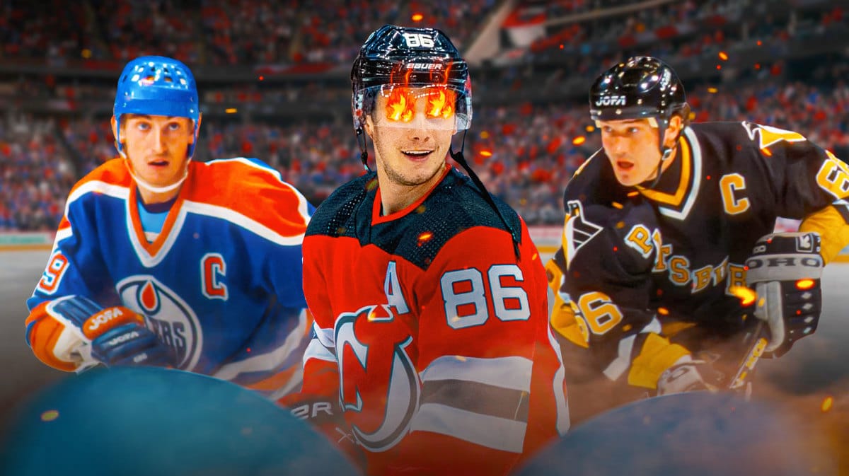 Wayne Gretzky, Jack Hughes, and Mario Lemieux