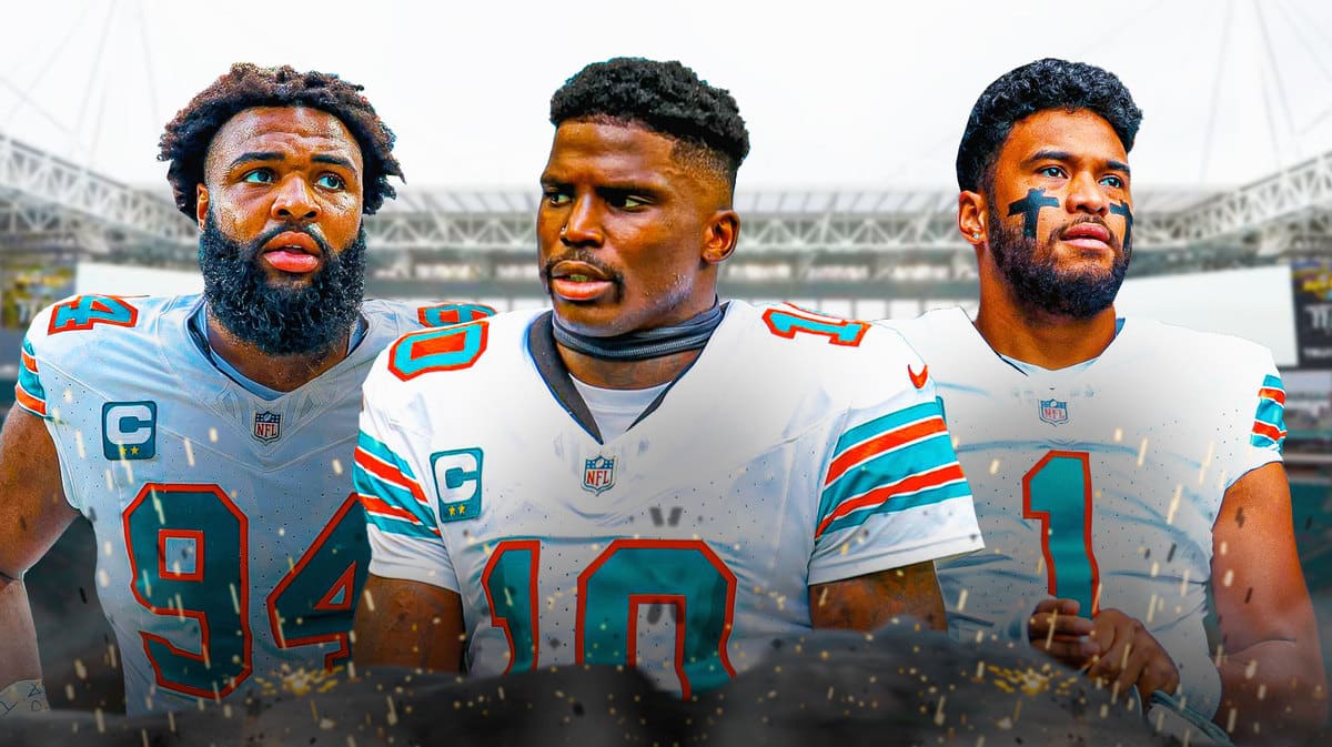 Miami Dolphins Tyreek Hill, Tua Tagovailoa, and Christian Wilkins