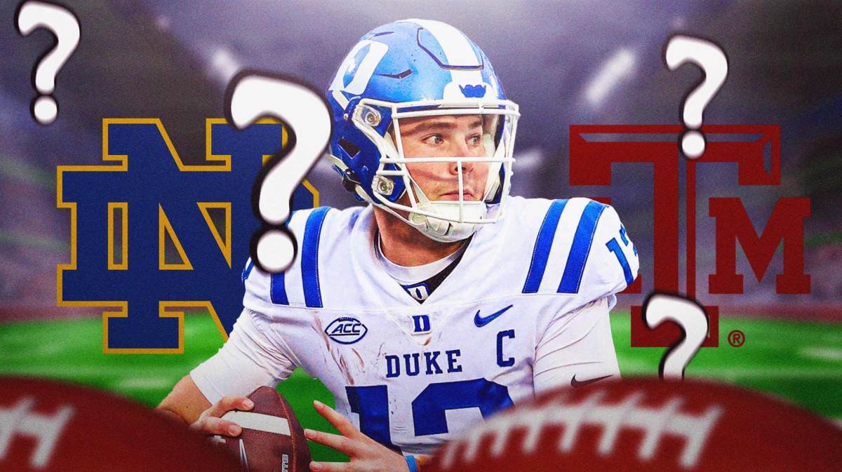 Riley Leonard, Duke, Tesas A&M logos