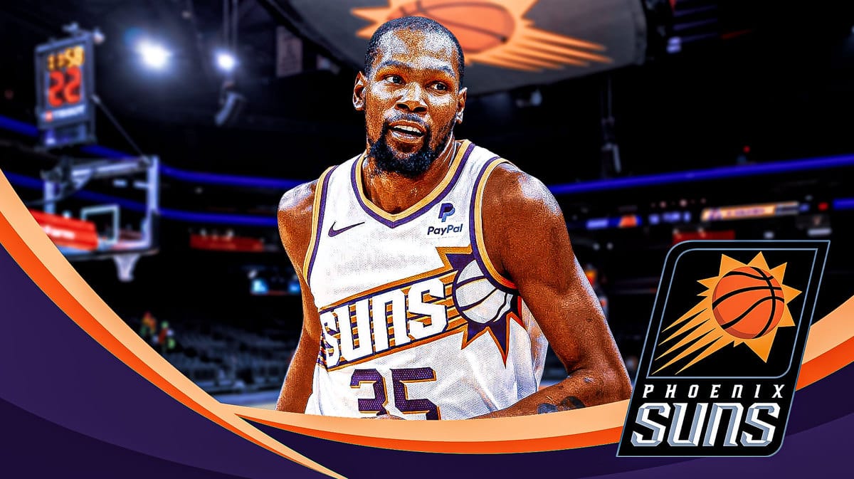 Phoenix Suns forward Kevin Durant and a neutral background