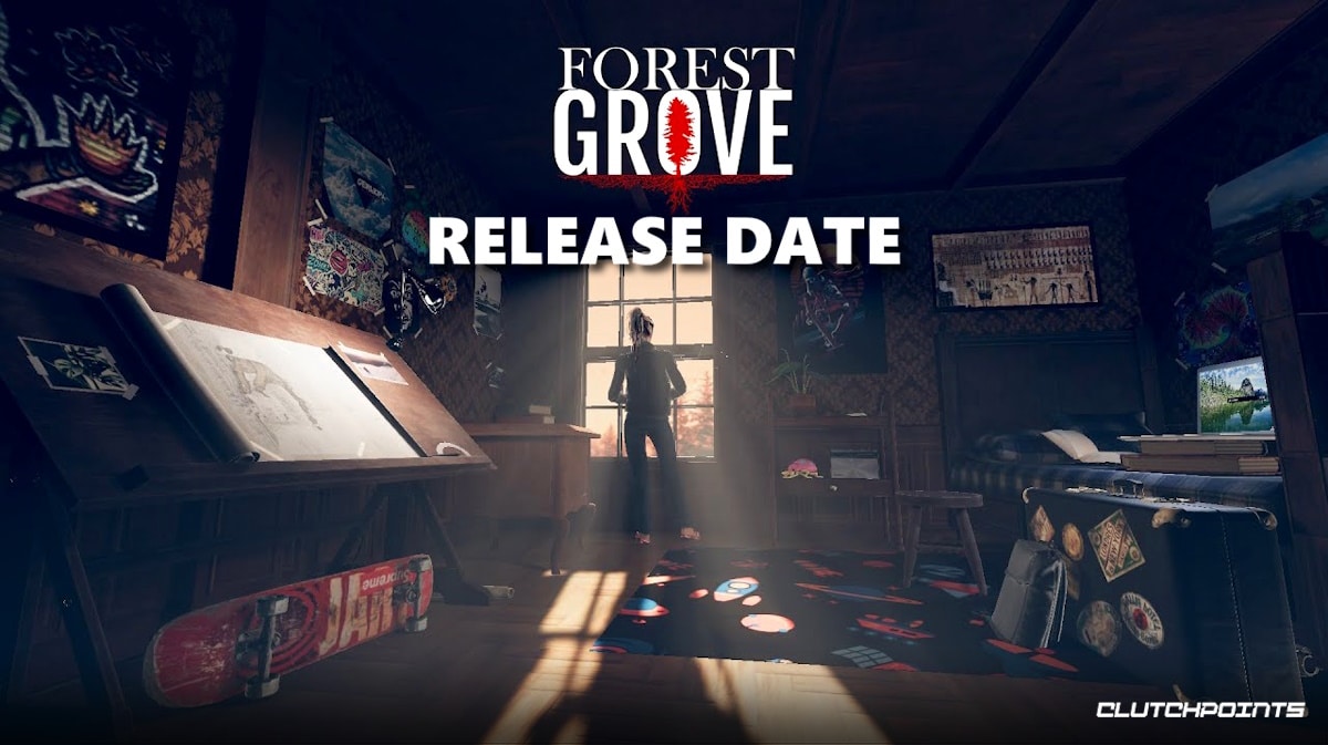 forest grove, forest grove release date, forest grove gameplay, forest grove story, forest grove details, keyart for the game Forest Grove with the words release date under the game title