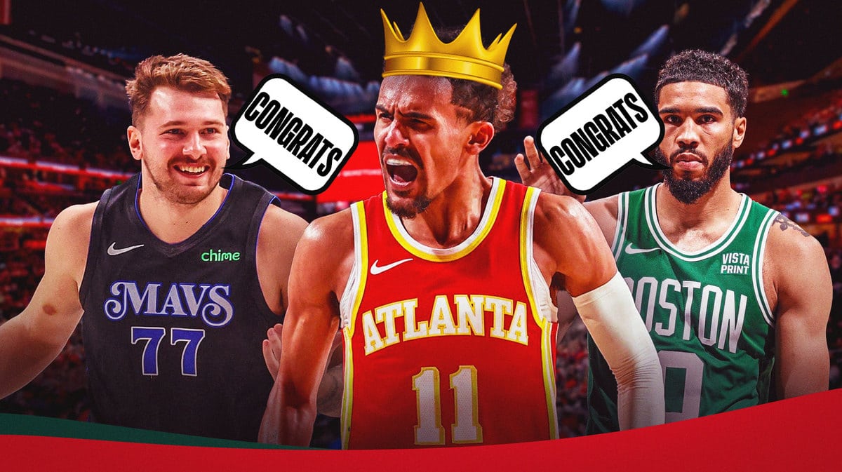 Luka Doncic and Jayson Tatum congratulating Trae Young