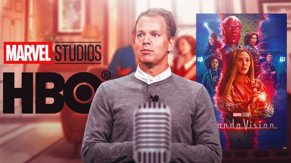 Marvel Studios (MCU) and HBO logo next to Casey Bloys and Disney+ WandaVision poster.