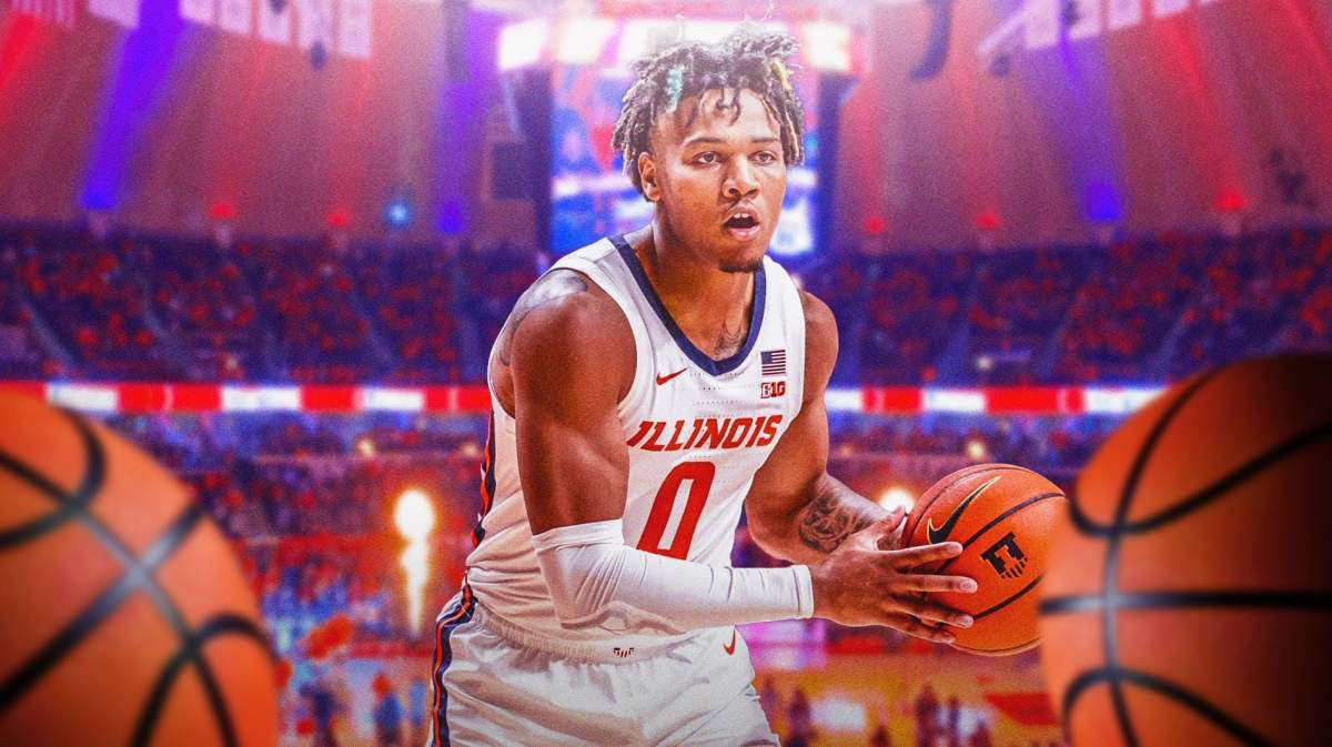 Illinois basketball, Marquette basketball, Fighting Illini, Golden Eagles, Terrence Shannon Jr., Terrence Shannon Jr. in Illinois uni with Illinois basketball arena in the background