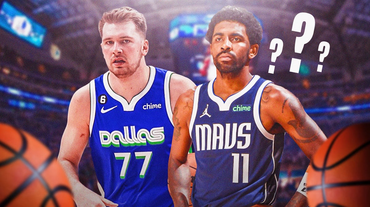 Mavs Luka Doncic next to Kyrie Irving with question marks