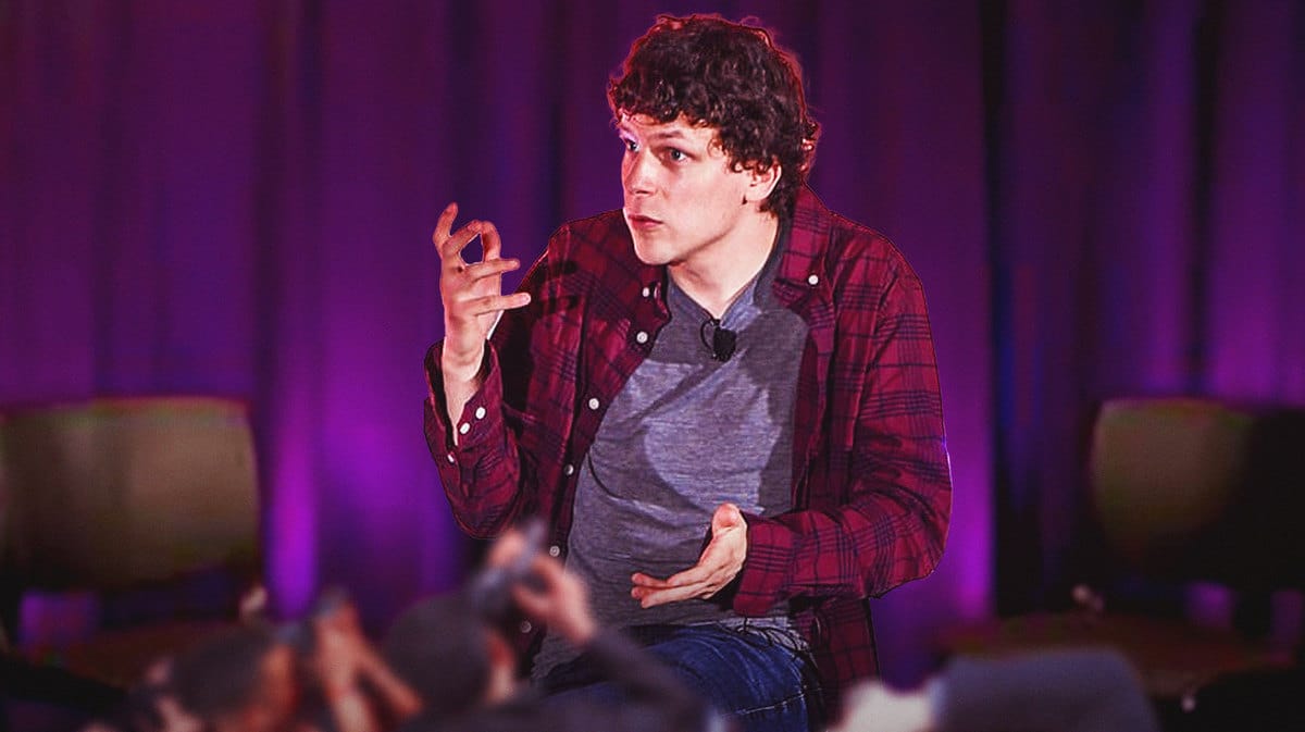 Actor Jesse Eisenberg looking a bit nervous on stage.