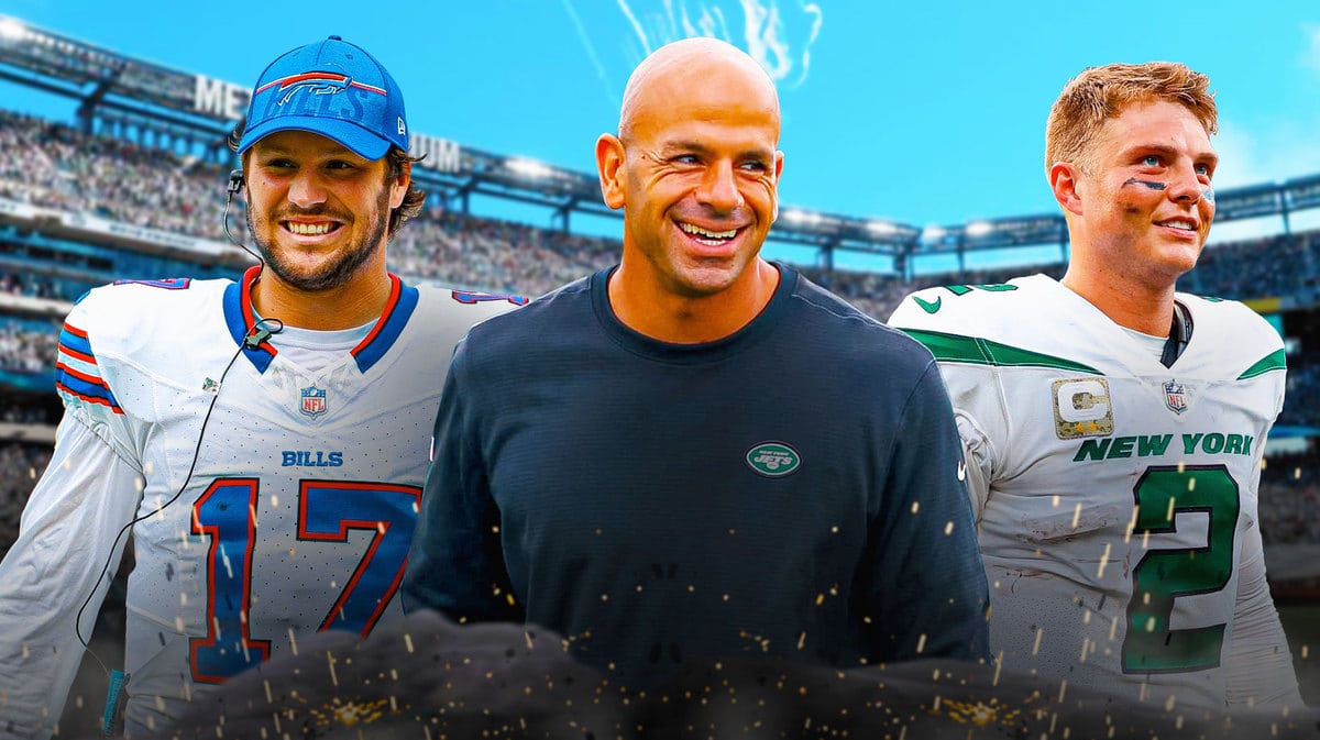 Jets Zach Wilson and Robert Saleh with Bills Josh Allen