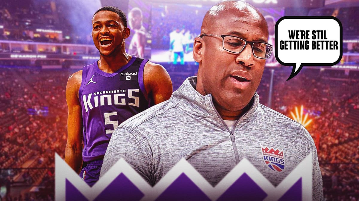 Mike Brown, De’Aaron Fox. Speech bubble for Mike Brown that says: We’re still getting better