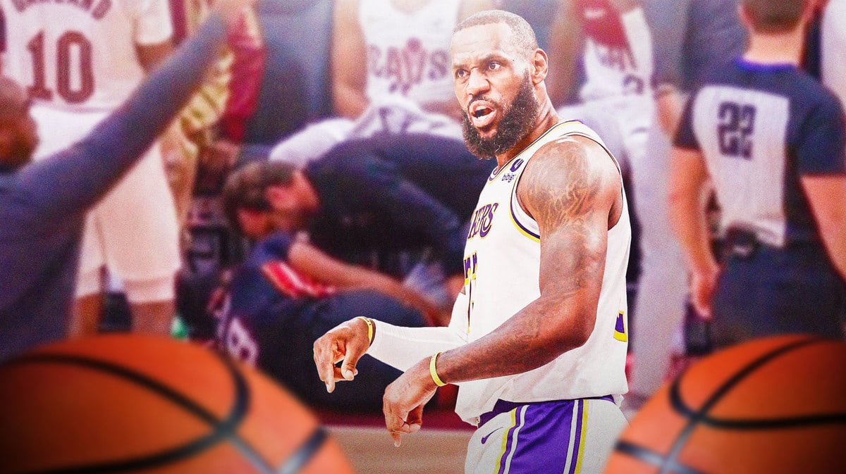 Lebron James pointing to floor