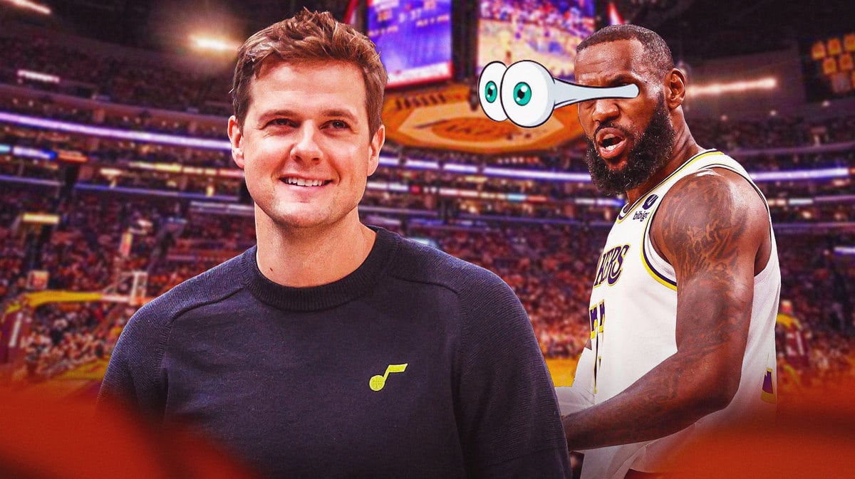 Utah Jazz head coach Will Hardy and Los Angeles Lakers forward LeBron James