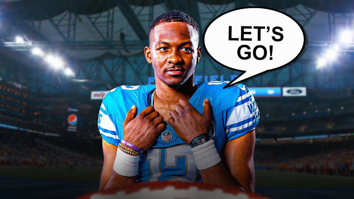 Detroit Lions QB Hendon Hooker and speech bubble “Let’s Go!”