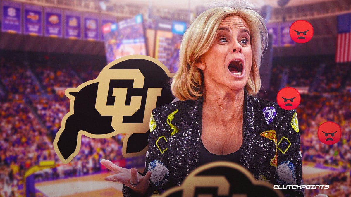 Kim Mulkey with angry emojis, Colorado logo