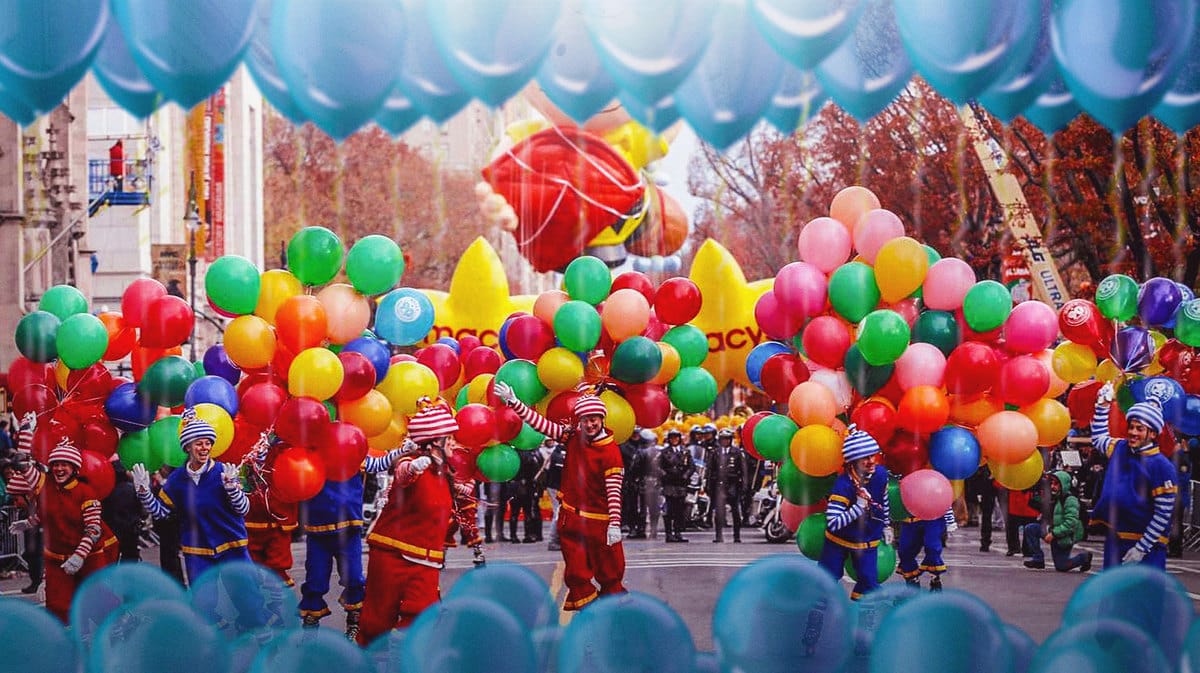 Image of balloons and more at Macy's Thanksgiving Day Parade.
