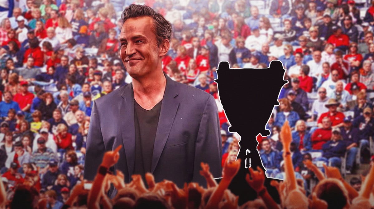 Matthew Perry with a silhouette of a trophy.