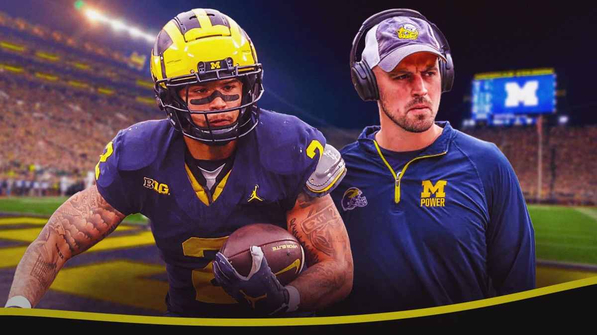 Michigan football, Wolverines, Blake Corum, Connor Stalions, Michigan football investigation, Blake Corum and Connor Stalions with Michigan football stadium in the background