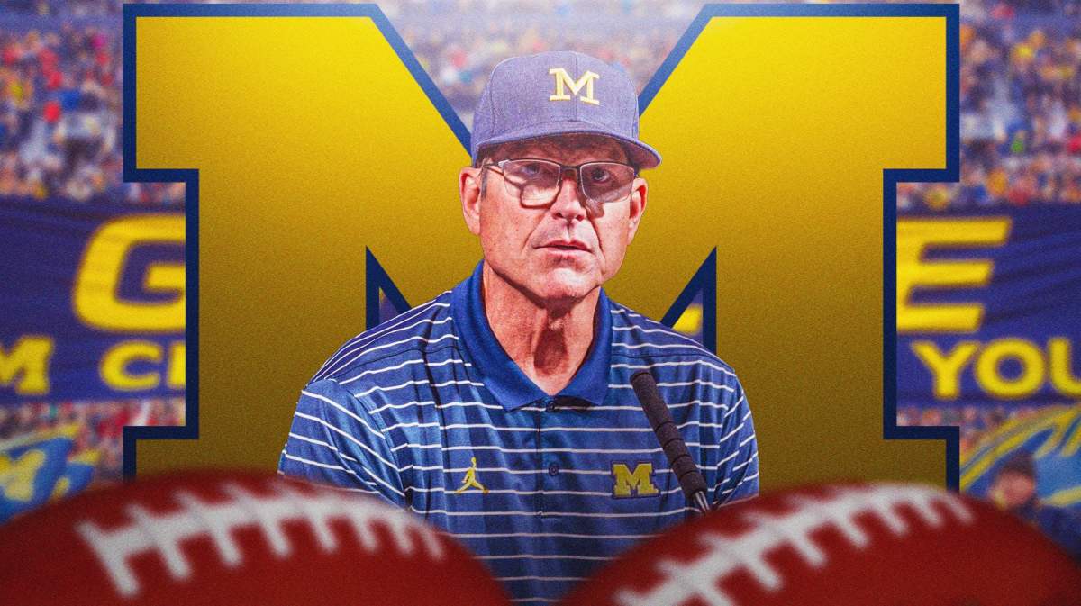 Michigan football, Wolverines, Jim Harbaugh, Michigan football investigation, Jim Harbaugh suspension, Jim Harbaugh with Michigan football stadium in the background