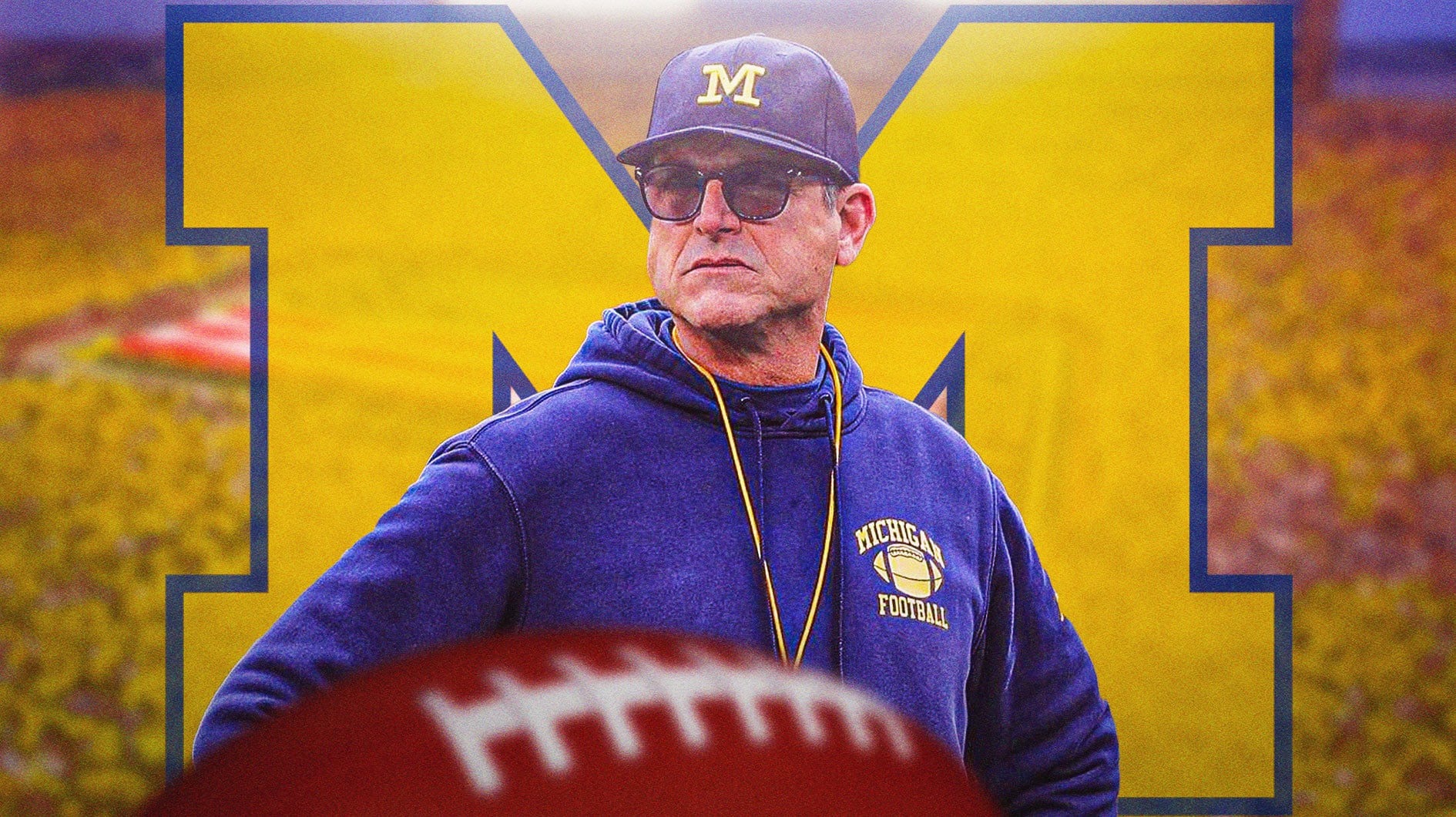 Michigan football, Wolverines, Tom Mars, Jim Harbaugh, Big Ten, Jim Harbaugh with Michigan football stadium in the background