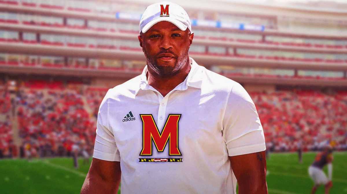 Michigan football, Maryland football, Wolverines, Terrapins, Josh Gattis, Josh Gattis in Maryland gear with Maryland football stadium in the background