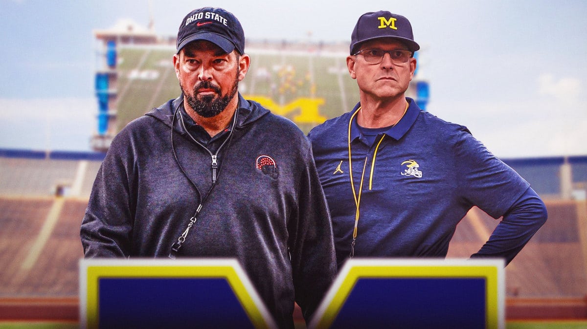 Ohio State football coach Ryan Day and Michigan football coach Jim Harbaugh