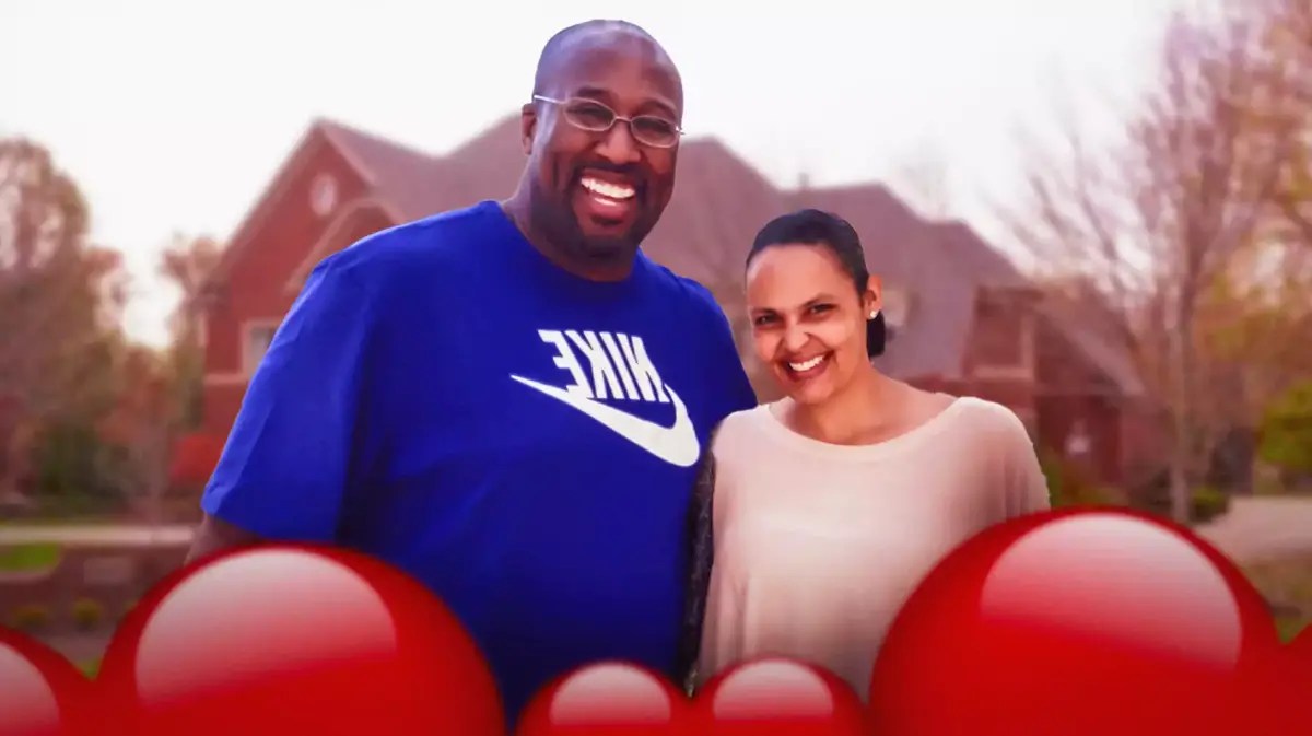 Mike Brown and Carolyn Brown surrounded by hearts, etc.
