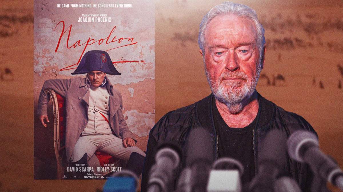 Napoleon poster next to Ridley Scott.