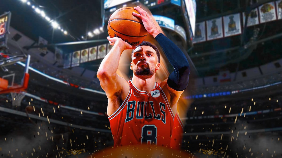 Bulls' Zach LaVine shooting a basketball.