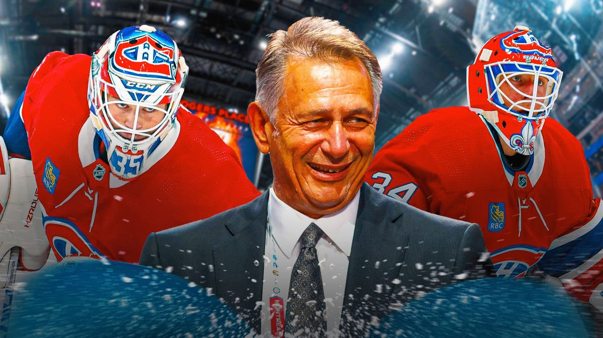 Edmonton Oilers general manager Ken Holland and Montreal Canadiens goaltenders Jake Allen and Sam Montembeault.