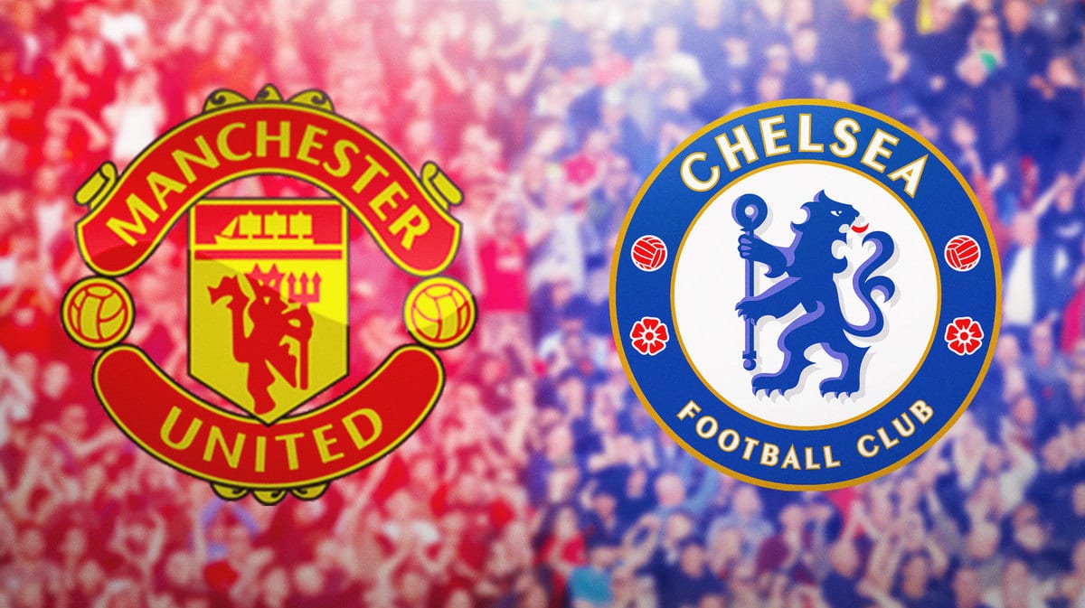 Angry fans in front of the Manchester City and Chelsea logos Premier League