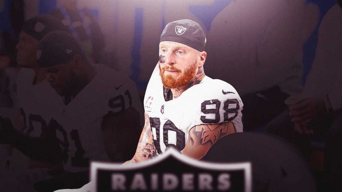 Raiders' Maxx Crosby looking upset sitting on an NFL sideline.