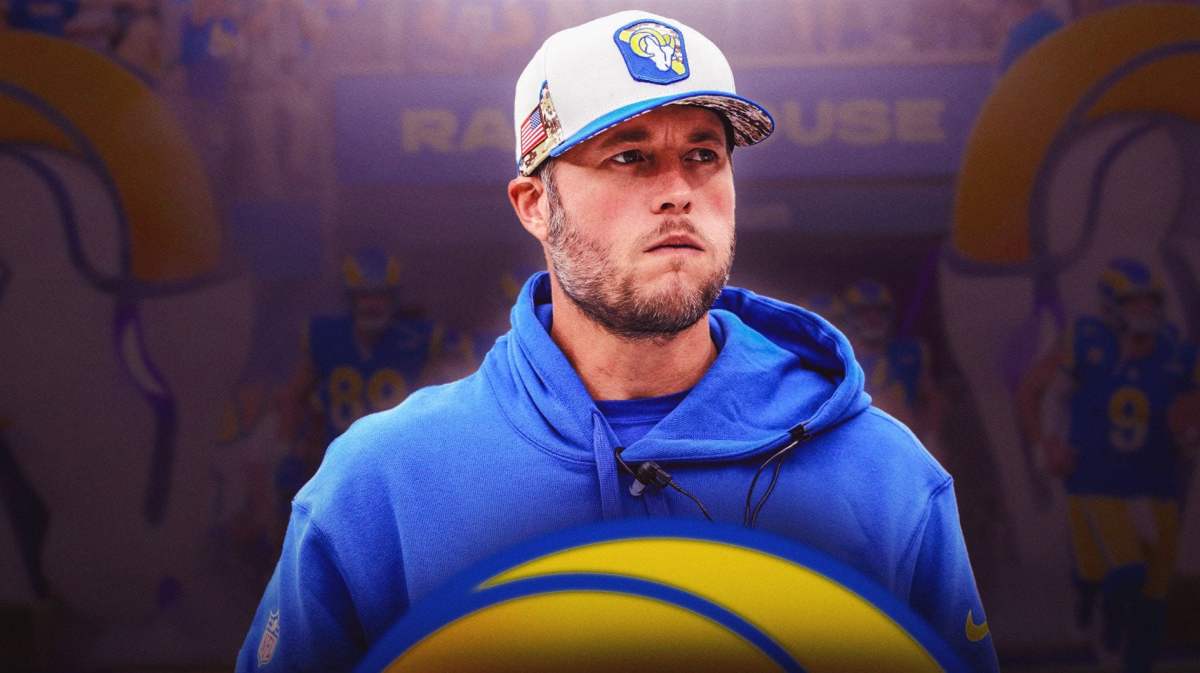 Los Angeles, Rams, Seahawks, Matthew Stafford, Matthew Stafford injury, Matthew Stafford in Rams uni with Rams stadium in the background