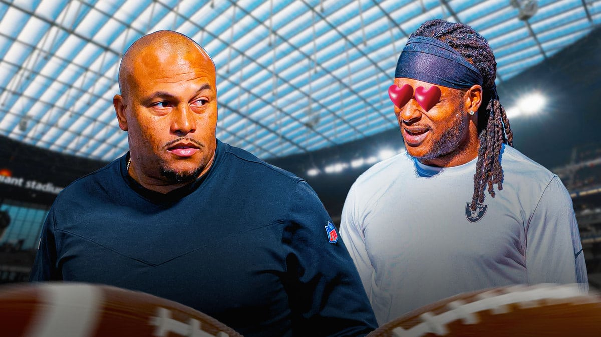 Las Vegas Raiders interim head coach Antonio Pierce and wide receiver Davante Adams