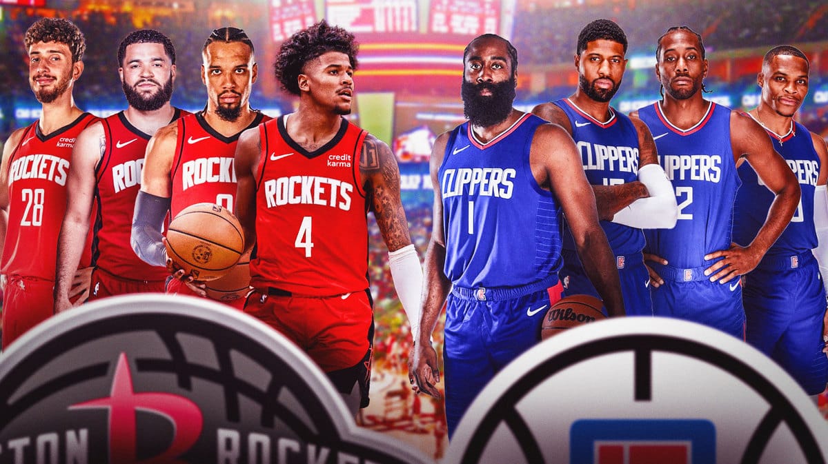 Rockets' Jalen Green, Dillon Brooks, Alperen Sengun, Fred VanVleet vs. Clippers' James Harden, Paul George, Kawhi Leonard, Russell Westbrook