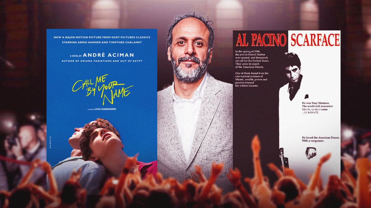 Call Me By Your Name and Scarface posters with Luca Guadagnino.