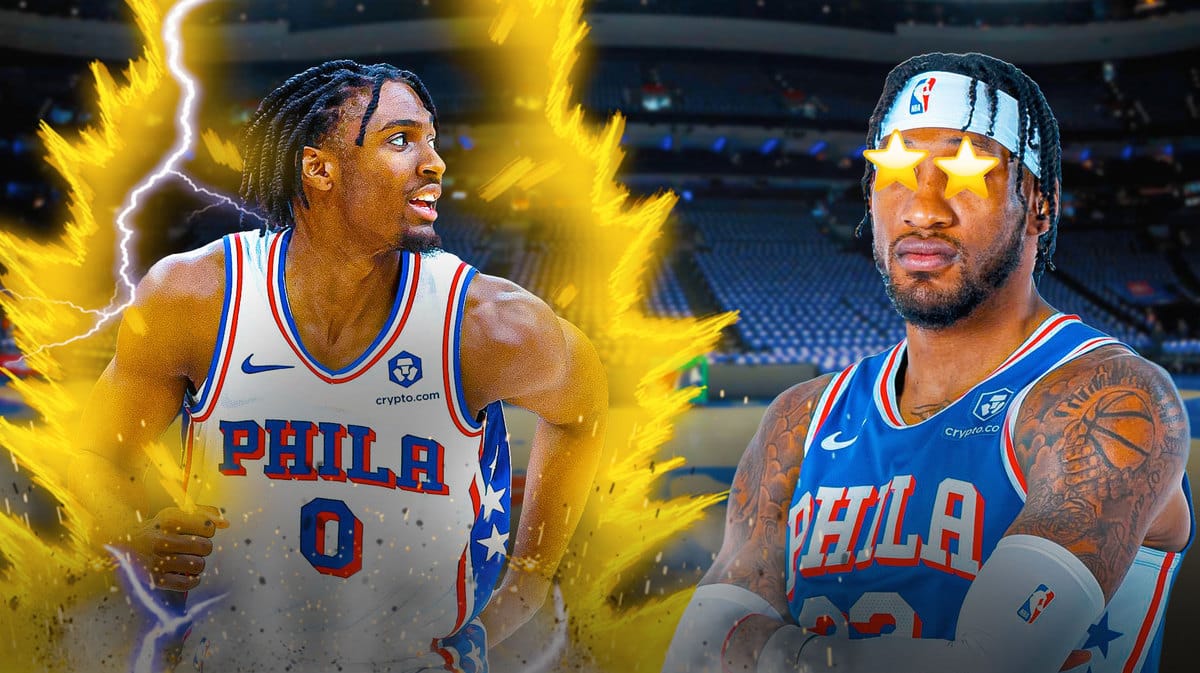 Sixers' Tyrese Maxey with super saiyan aura. Robert Covington with star in his eyes