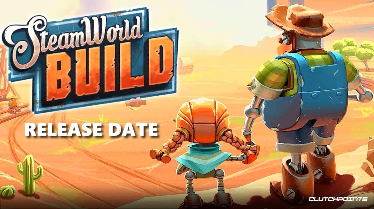 steamworld build, steamworld build release date, steamworld build gameplay, steamworld build story, steamworld build details, keyart for the game SteamWorld Build with the words Release Date under the title