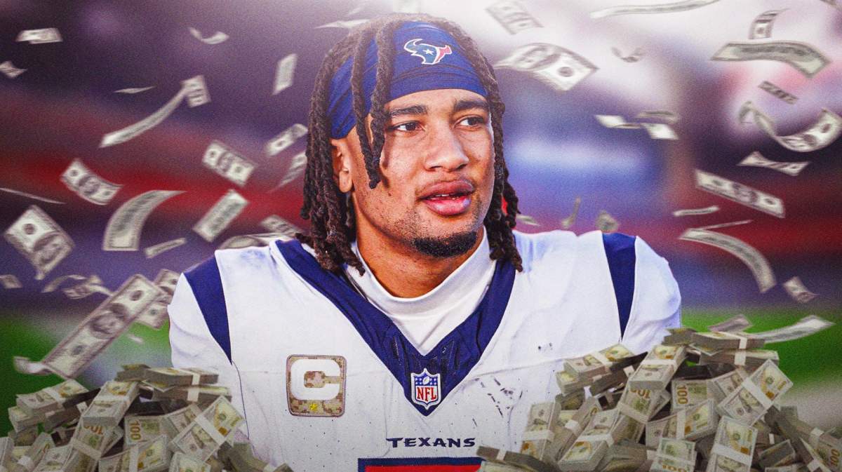 Houston Texans quarterback CJ Stroud surrounded by $100 bills