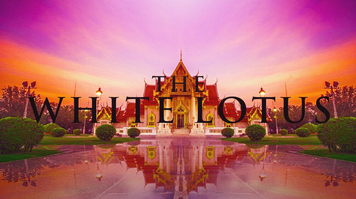 The White Lotus logo with Thailand background.
